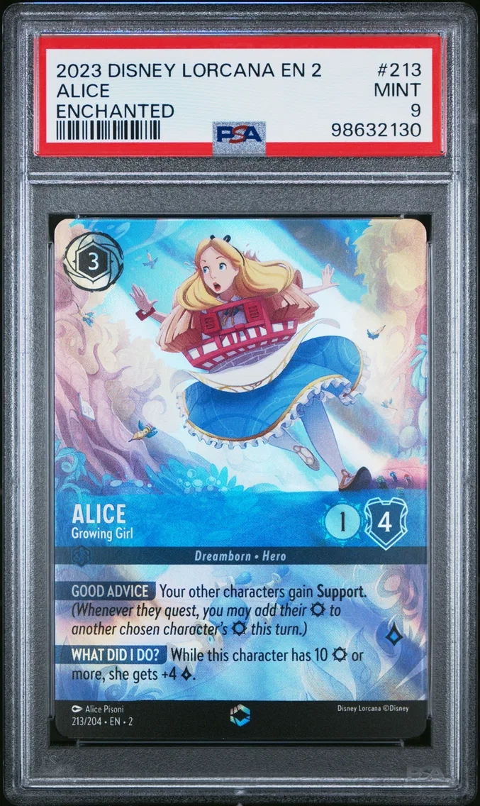 2023 #213 Alice - Growing Girl PSA 9 Disney Lorcana EN 2-Rise of the Floodborn