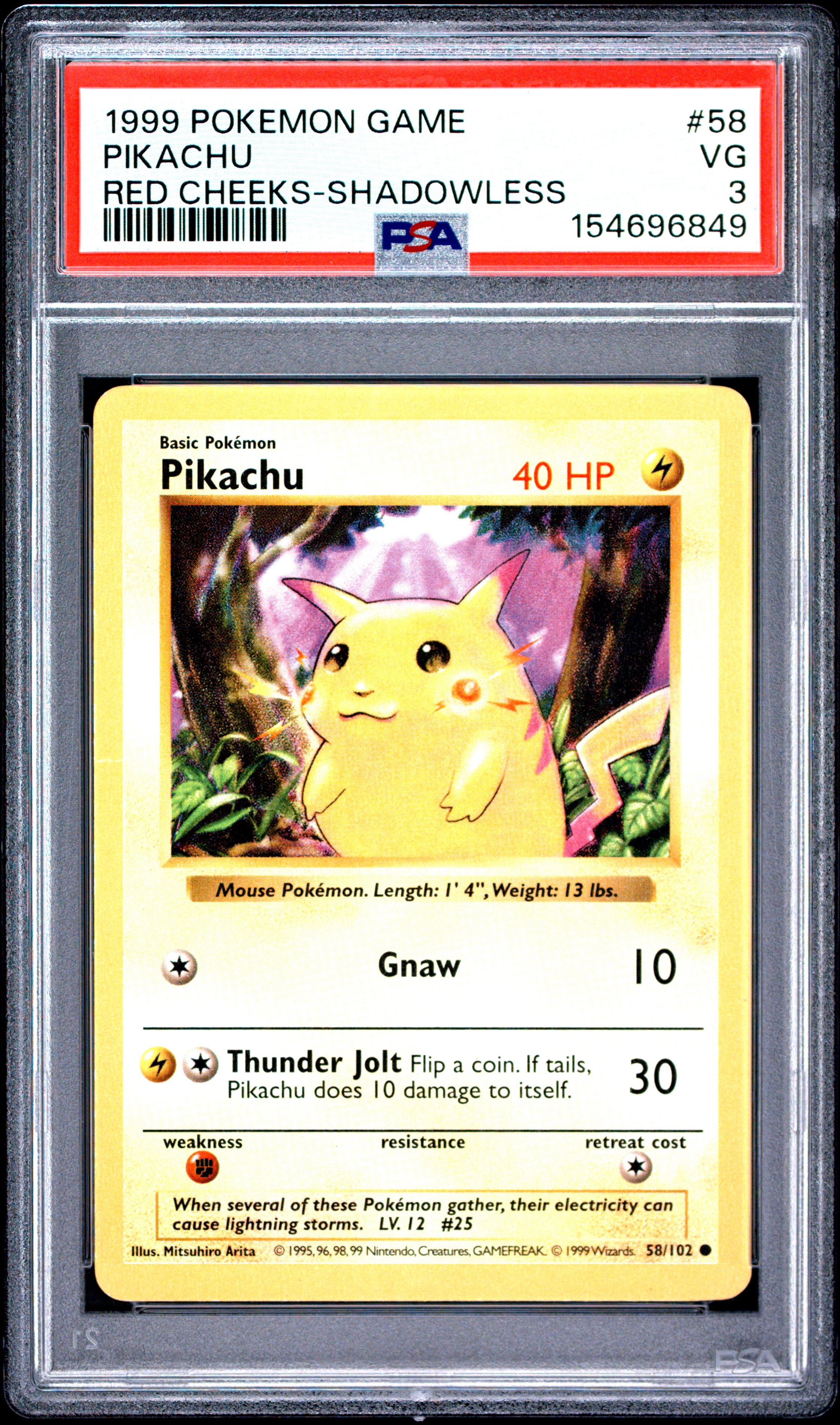1999 #58 Pikachu PSA 3 Game