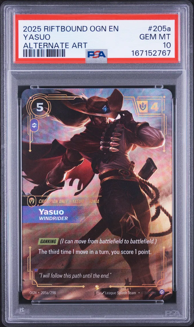 2025 #205a Yasuo - Windrider PSA 10 Riftbound: League of Legends Ogn-Origins