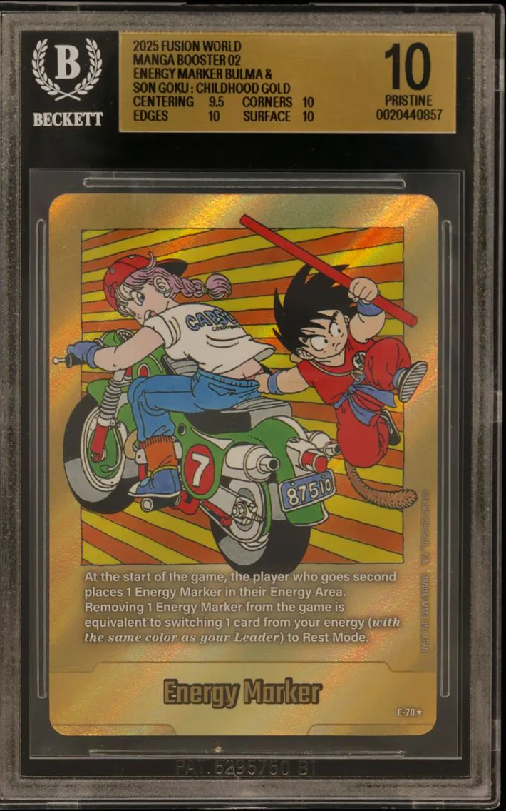 2025 #E70 Energy Marker (Bulma & Son Goku : Childhood) GOLD BGS 10 Dragon Ball Super Card Game Fusion World Manga Booster 02