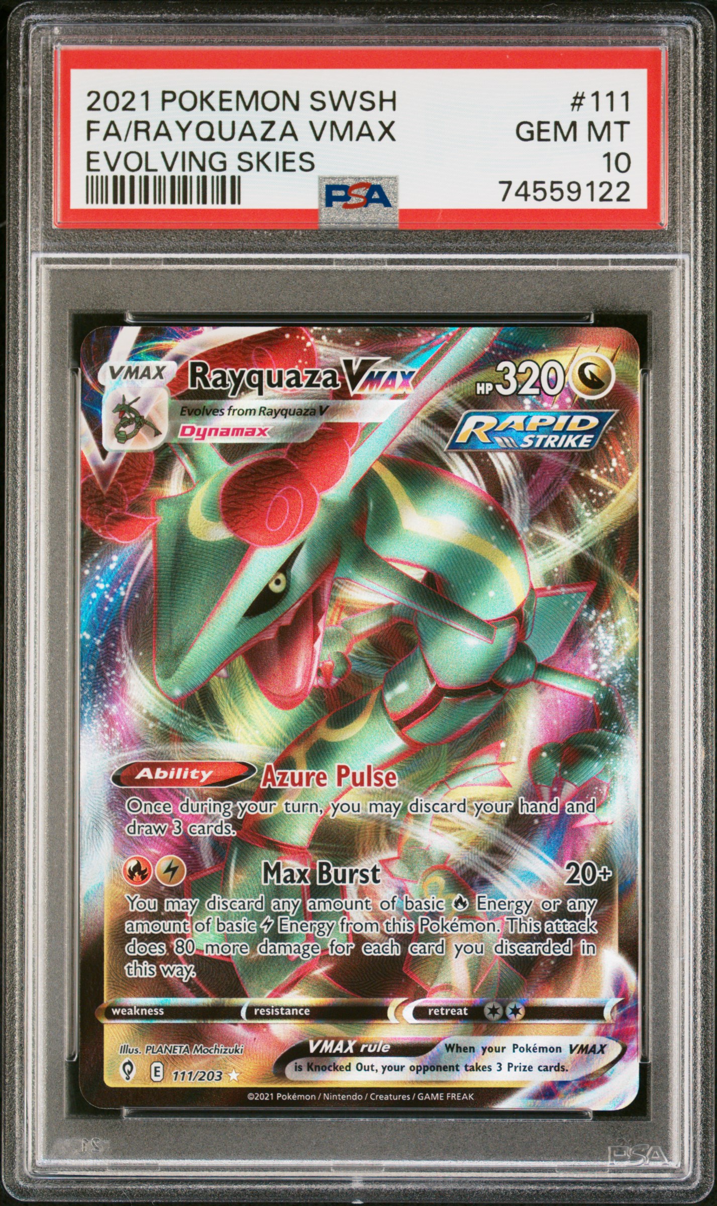 2021 #111 Full Art/Rayquaza Vmax PSA 10 Sword & Shield Evolving Skies