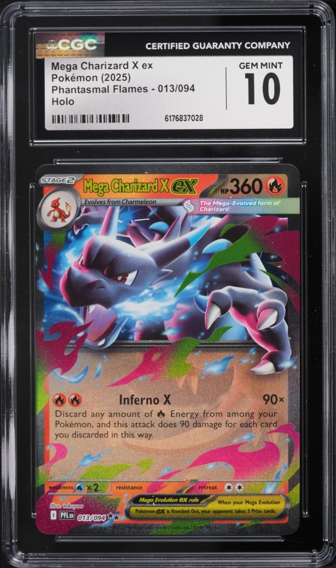 2025 Pokemon Mega Evolution Phantasmal Flames Holo Mega Charizard X Ex #13 CGC 10 GEM MINT