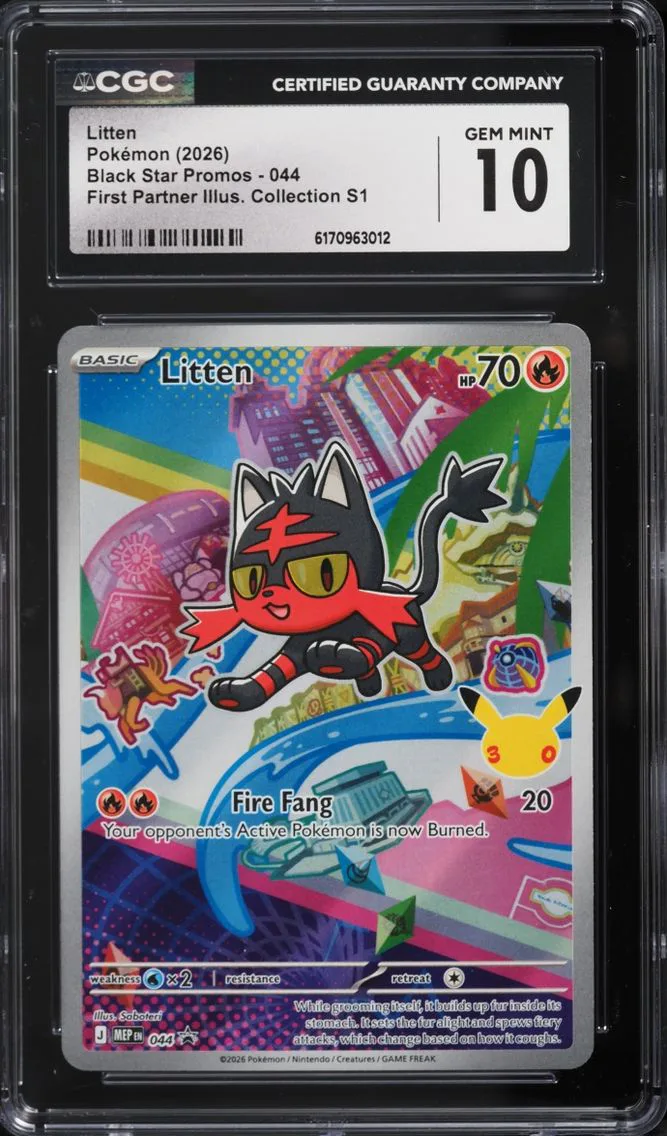 2026 Pokemon Mega Evolution Promo First Partner Illustration S1 Full Art Litten #44 CGC 10 GEM