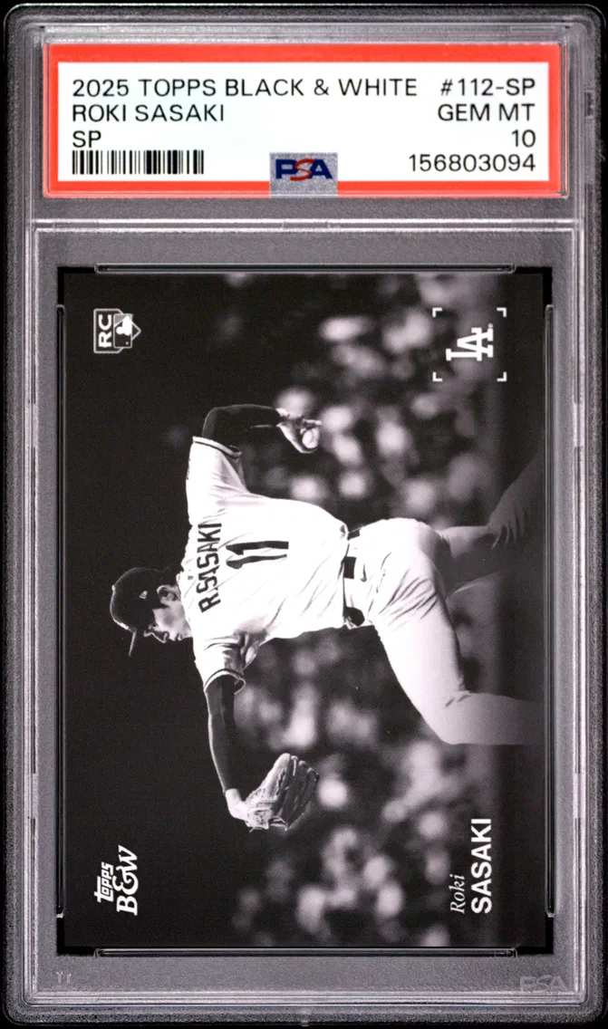 2025 #112-SP ROKI SASAKI PSA 10 Topps Black and White