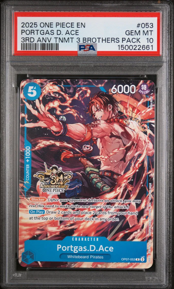 2025 #053 Portgas D. Ace PSA 10 One Piece 3rd Anniversary Tournament 3 Brothers Pack