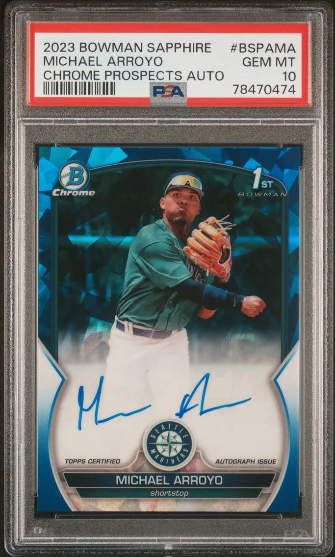 2023 #BSPAMA Michael Arroyo PSA 10 Bowman Sapphire Edition Chrome Prospects Autographs