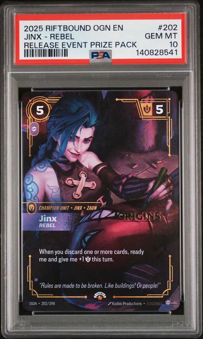 2025 #202 Jinx - Rebel PSA 10 Riftbound: League of Legends Ogn-Origins