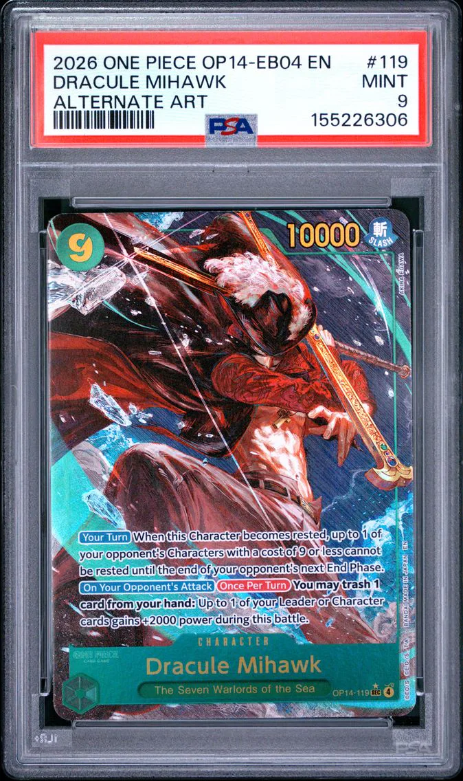 2026 #119 Dracule Mihawk PSA 9 One Piece OP14-EB04-the Azure Sea's Seven