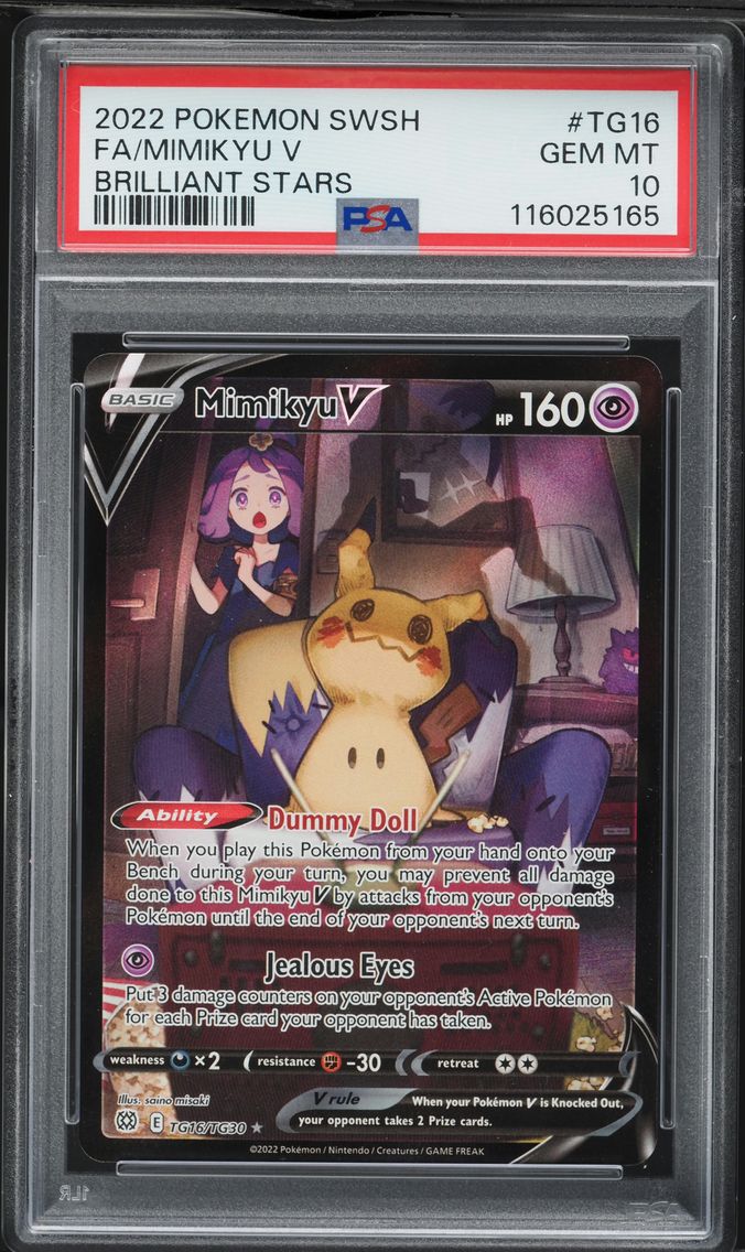 2022 #TG16 Full Art/Mimikyu V PSA 10 Sword & Shield Brilliant Stars Pokemon