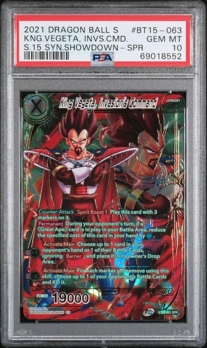 2021 #BT15-063 King Vegeta, Invasion's Command PSA 10 Dragon Ball Super Card Game Series 15 Saiyan Showdown