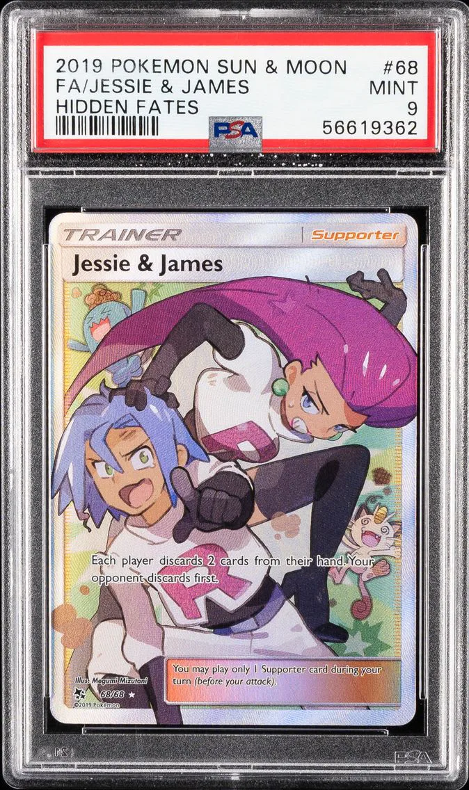 2019 #68 Full Art/Jessie & James PSA 9 Sun & Moon Hidden Fates Pokemon