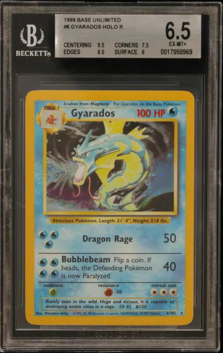 1999 #6 Gyarados HOLO R BGS 6.5 Base Unlimited