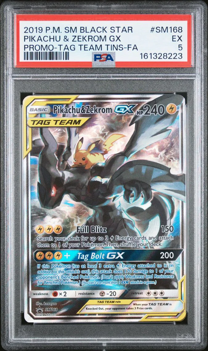 2019 #SM168 Full Art/Pikachu & Zekrom GX PSA 5 SM Black Star Promo