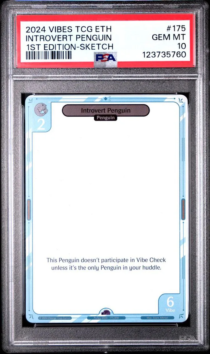 2024 #175 INTROVERT PENGUIN PSA 10 VIBES TCG ENTER THE HUDDLE | 1ST EDITION-SKETCH