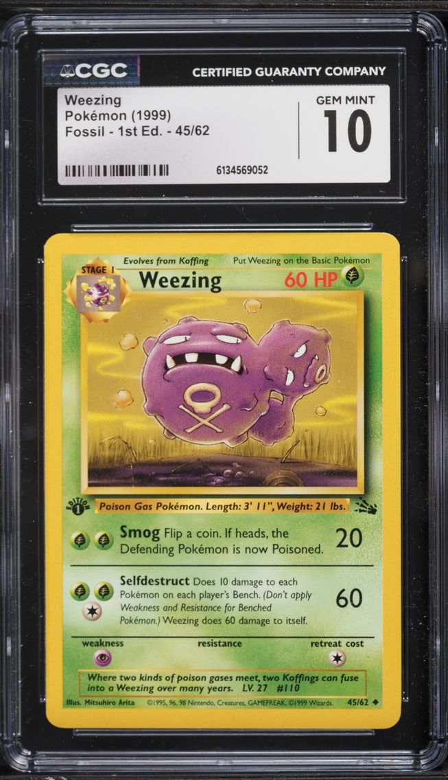 1999 Pokemon Fossil 1st Edition Weezing #45 CGC 10 GEM MINT