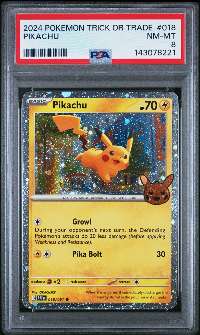 2024 #018 Pikachu PSA 8 Trick or Trade