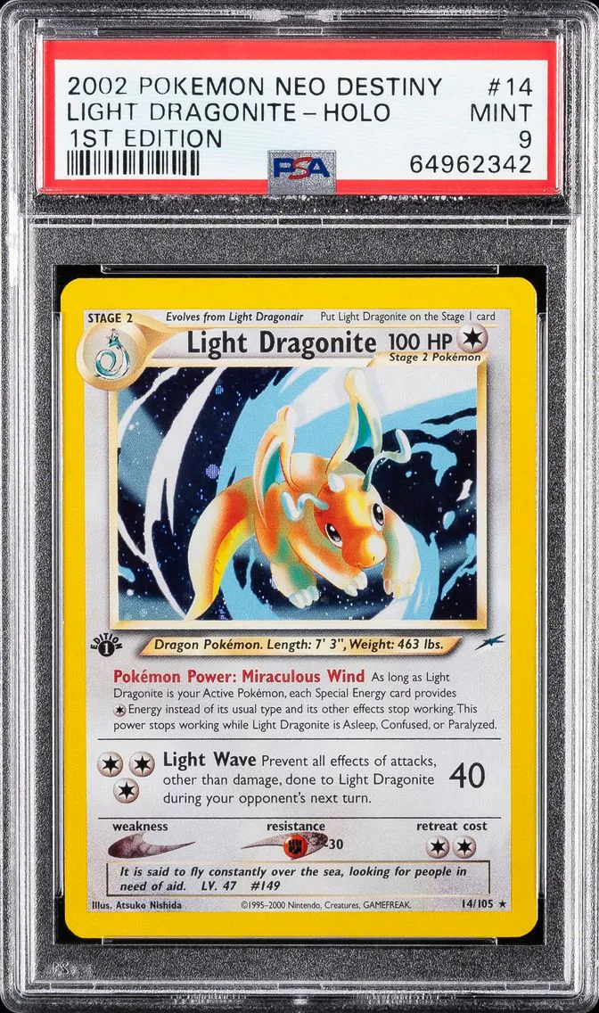 2002 #14 Light Dragonite-Holo 1st Edition PSA 9 Neo Destiny Pokemon