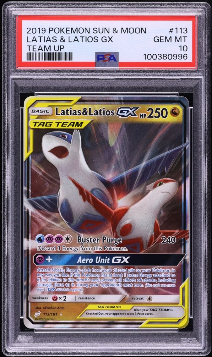 2019 #113 Latias & Latios GX PSA 10 Pokemon Sun & Moon Team Up Holo