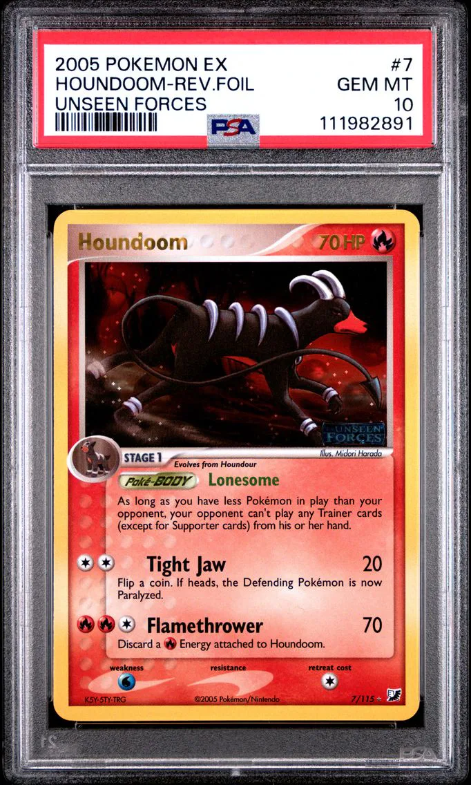 2005 #7 Houndoom-Reverse Foil PSA 10 EX Unseen Forces Pokemon