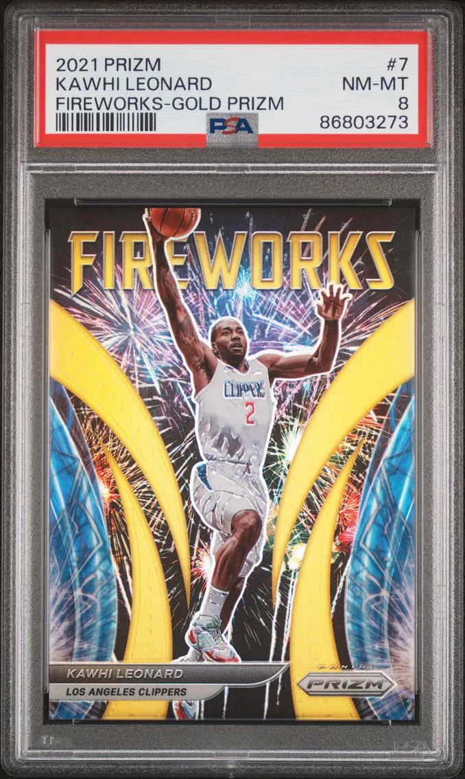 2021 #7 Kawhi Leonard PSA 8 Panini Prizm Fireworks