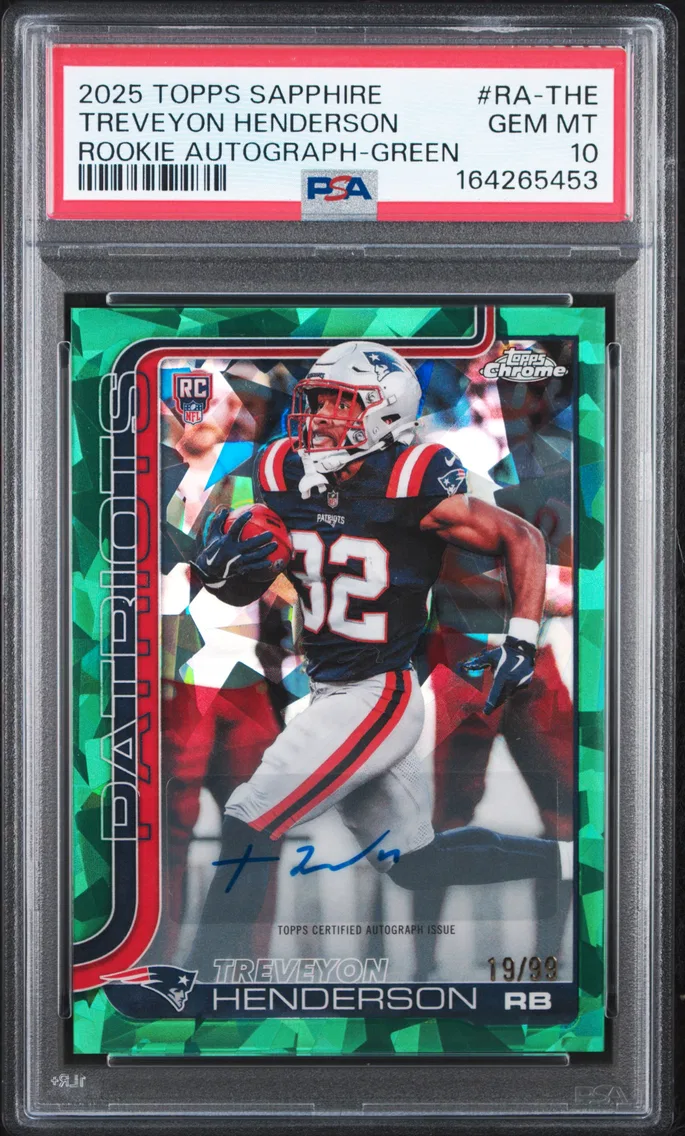 2025 #RA-THE Treveyon Henderson PSA 10 Topps Chrome Sapphire Edition Rookie Autographs