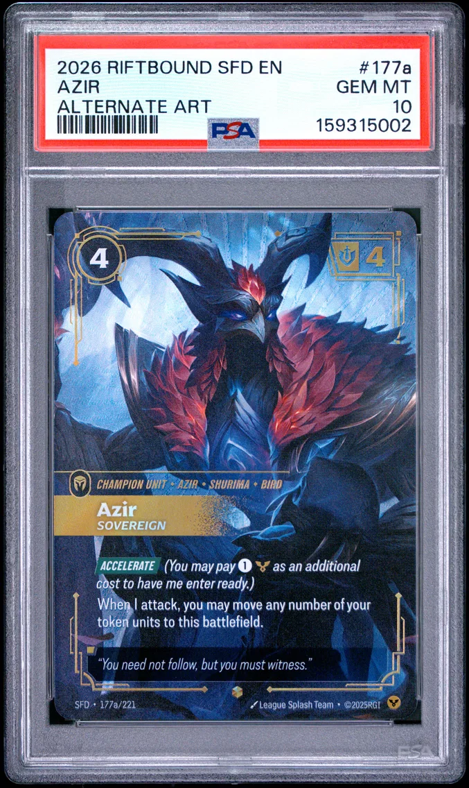 2026 #177a Azir - Sovereign PSA 10 Riftbound: League of Legends Sfd-Spiritforged
