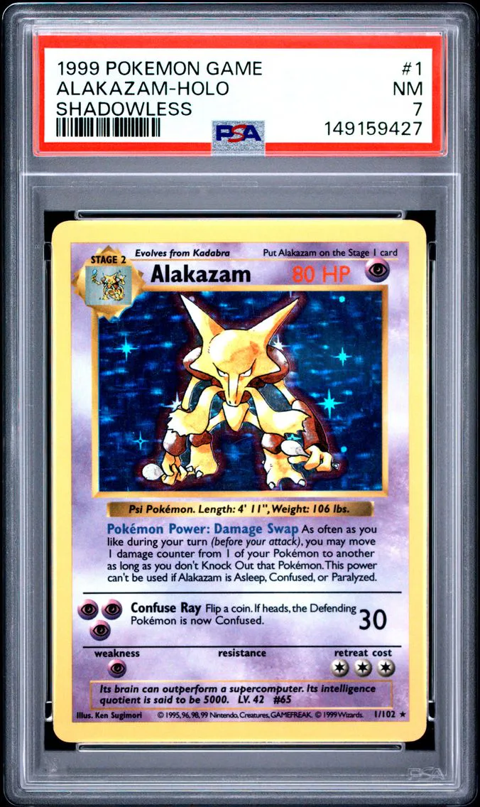 1999 #1 Alakazam-Holo Shadowless PSA 7 Game