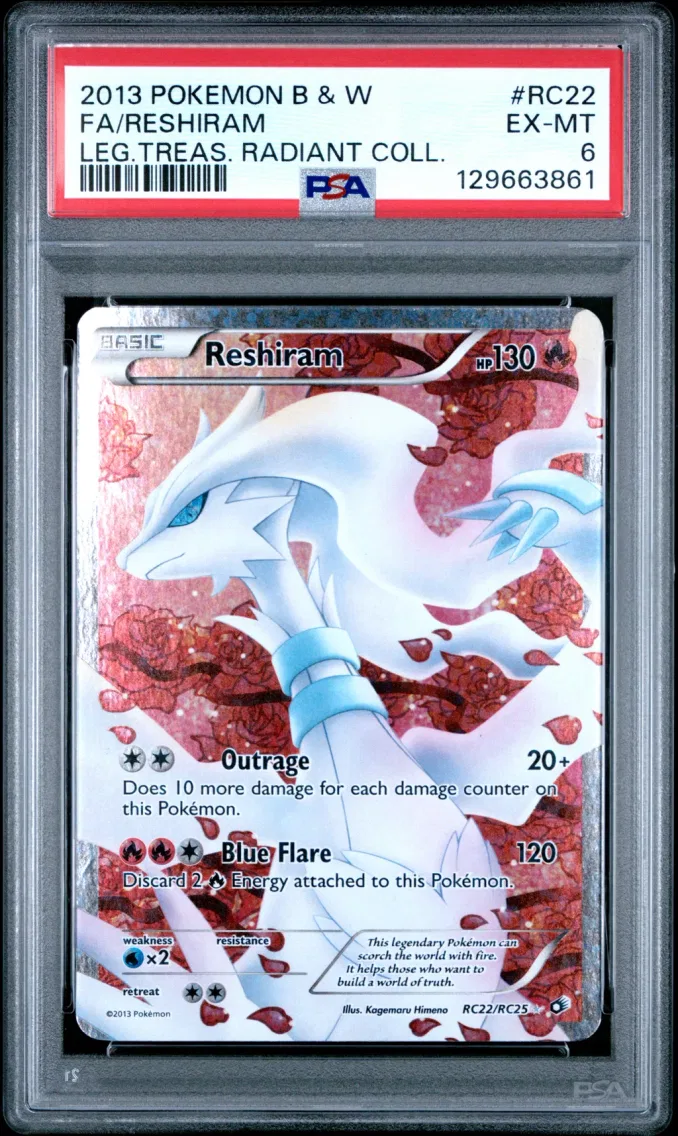 2013 Pokemon Black & White Legendary Treasures Radiant Collection Full Art/Reshiram Black & White Legendary Treasures Radiant Collection #RC22 PSA 6