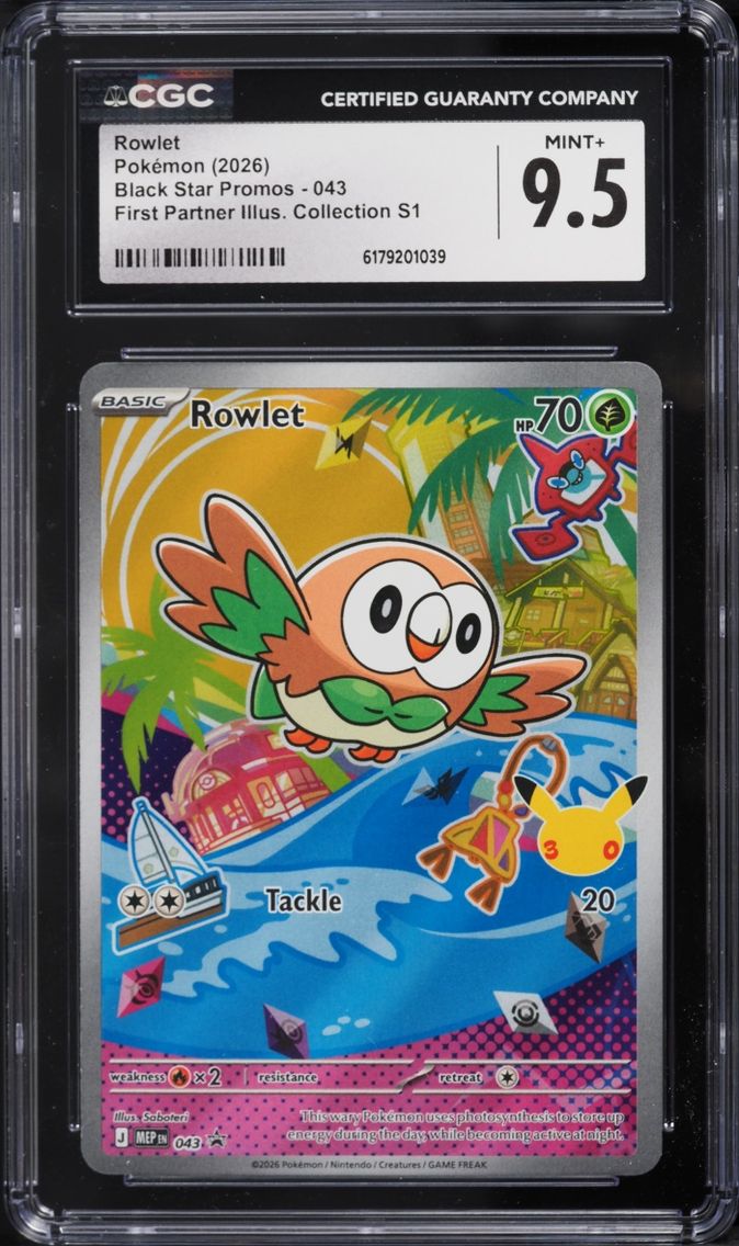2026 Pokemon Mega Evolution Promo First Partner Illustration Full Art Rowlet #43 CGC 9.5 MINT+