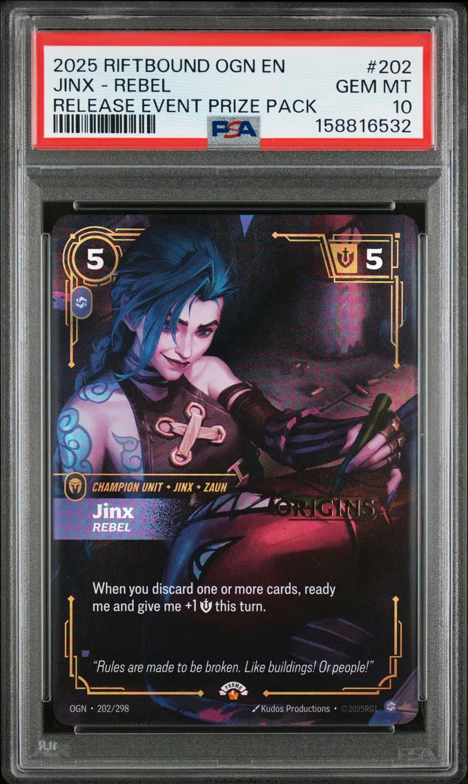 2025 #202 Jinx - Rebel PSA 10 Riftbound: League of Legends Ogn-Origins
