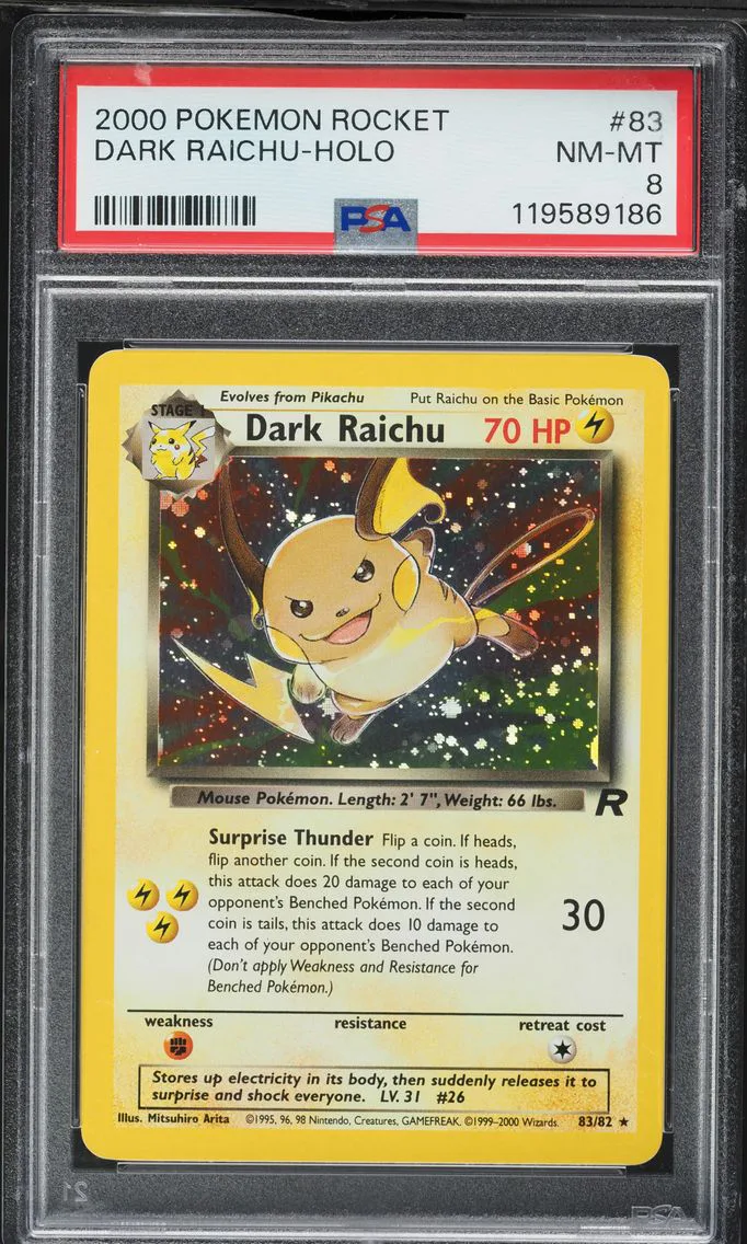 2000 #83 Dark Raichu-Holo PSA 8 Rocket Pokemon