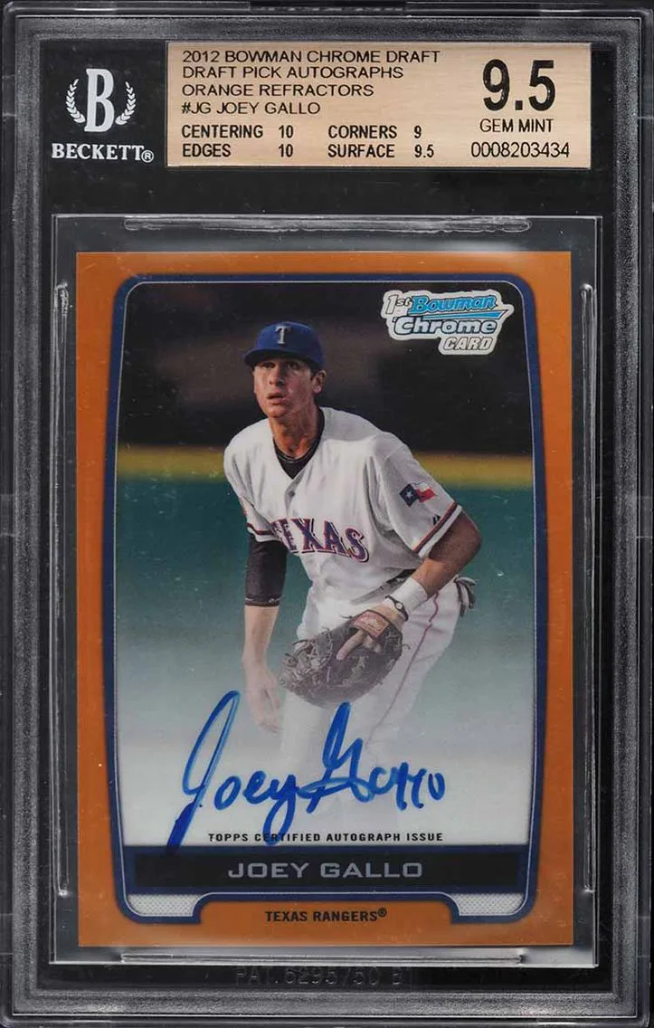 2012 Bowman Chrome Draft Orange Refractor Joey Gallo PROSPECT AUTO /25 #BCA-JG BGS 9.5 GEM MINT