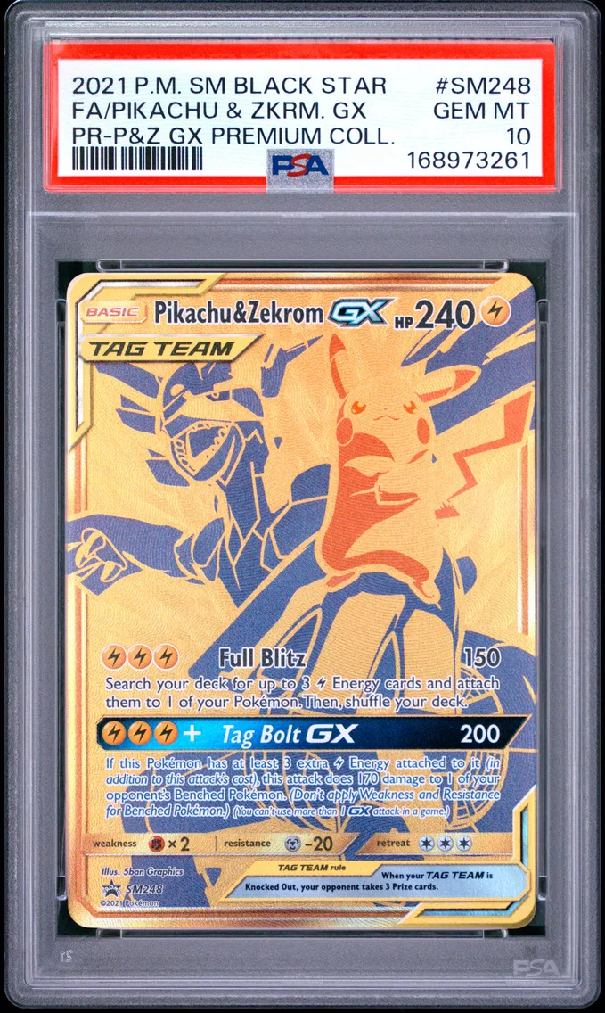 2021 #SM248 Full Art/Pikachu & Zekrom GX PSA 10 SM Black Star Promo