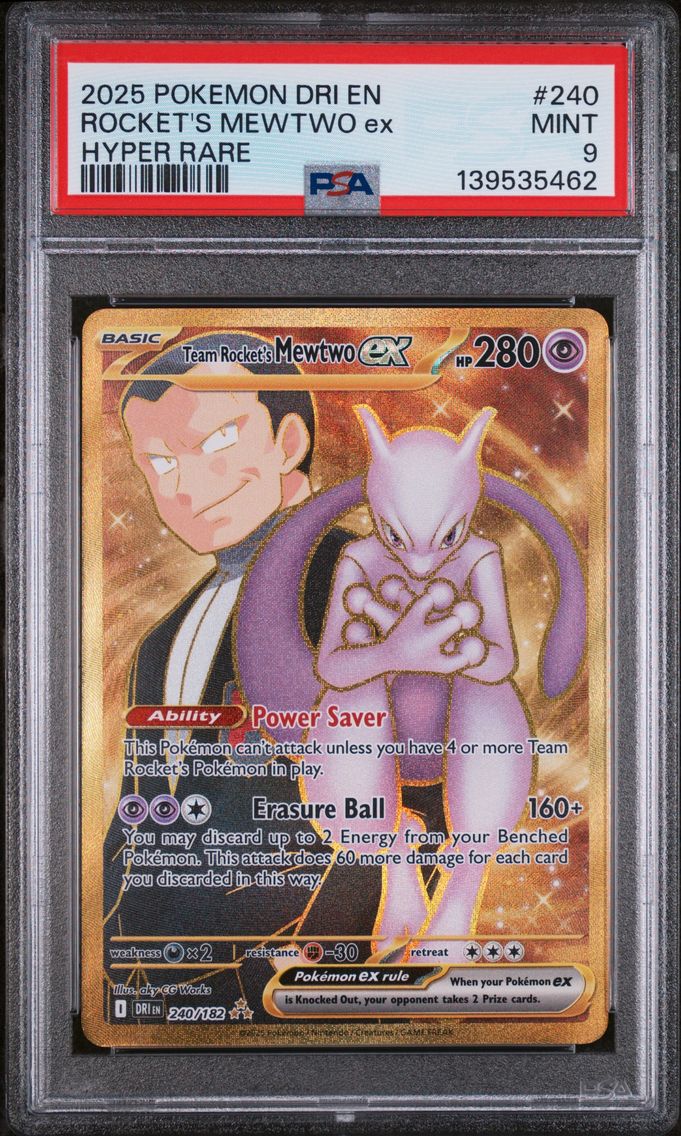 2025 #240 Team Rocket's Mewtwo EX PSA 9 Dri EN-Destined Rivals