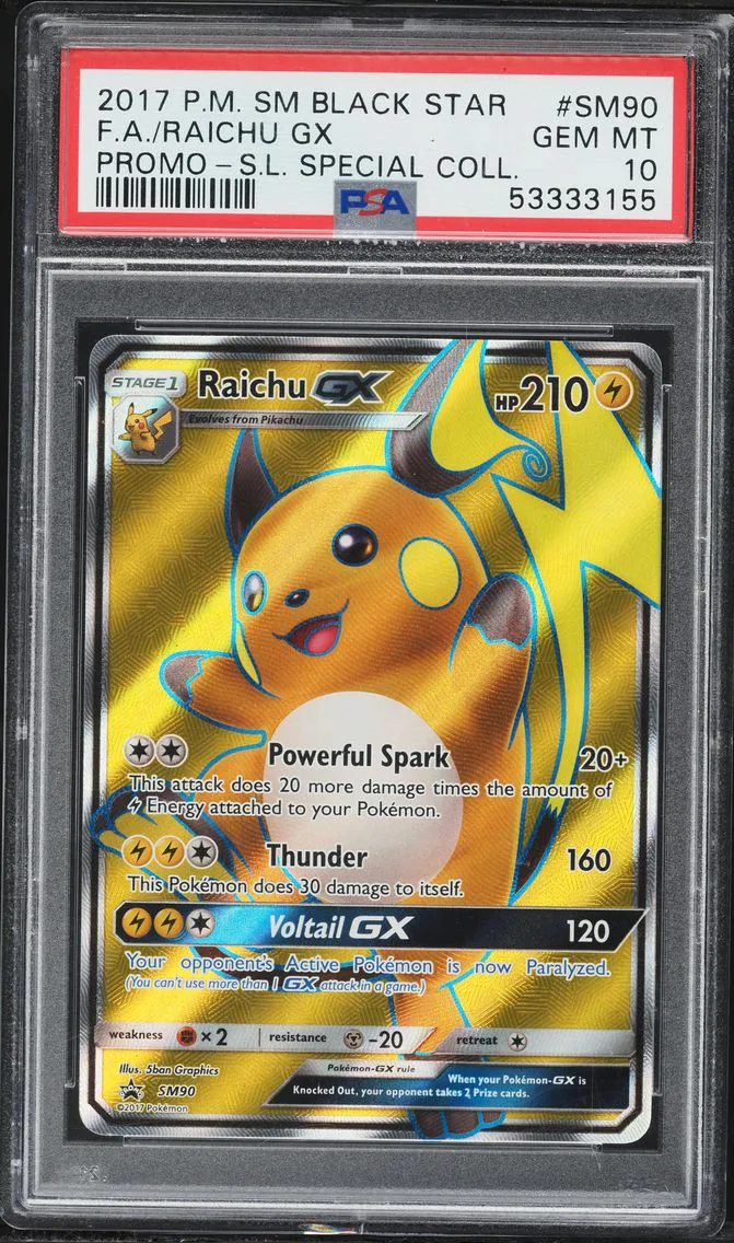 2017 #SM90 Full Art/Raichu GX PSA 10 SM Black Star Promo Pokemon