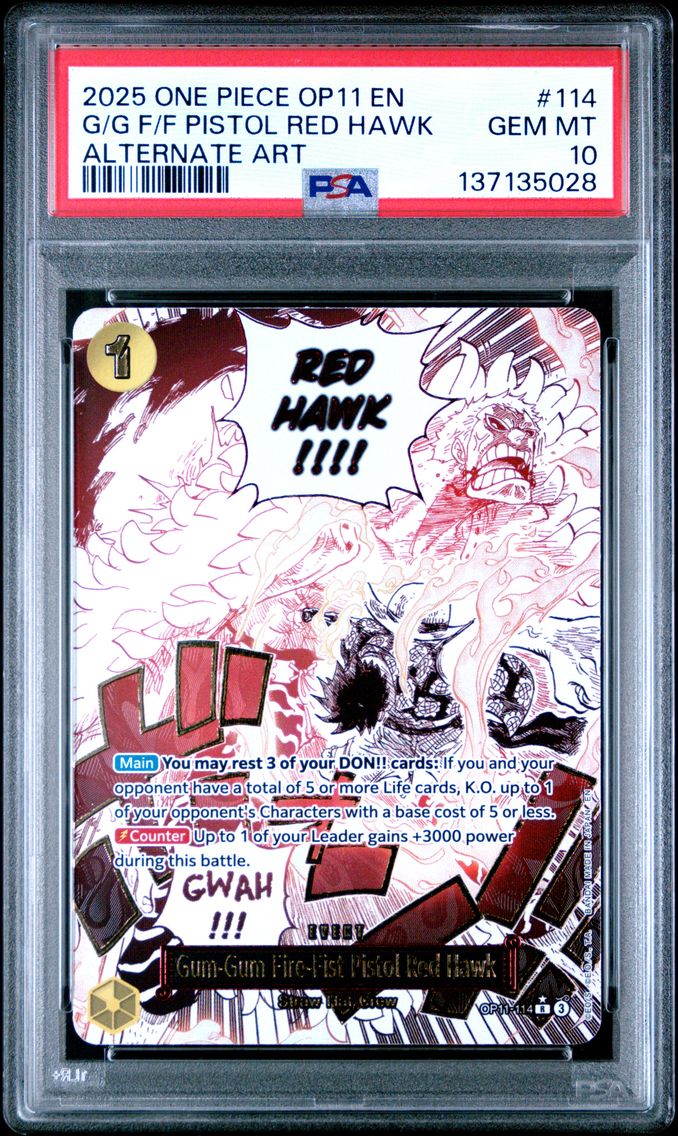 2025 #114 Gum-Gum Fire-Fist Pistol Red Hawk PSA 10 One Piece OP11-A Fist of Divine Speed