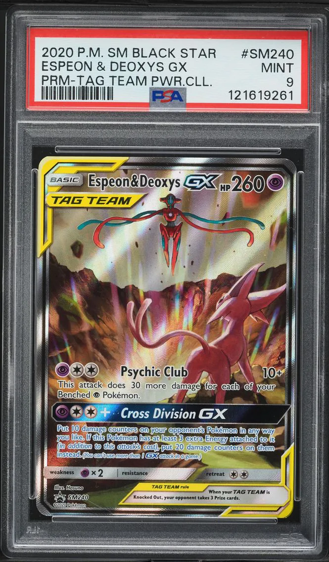 2020 #SM240 Espeon & Deoxys GX PSA 9 SM Black Star Promo Pokemon