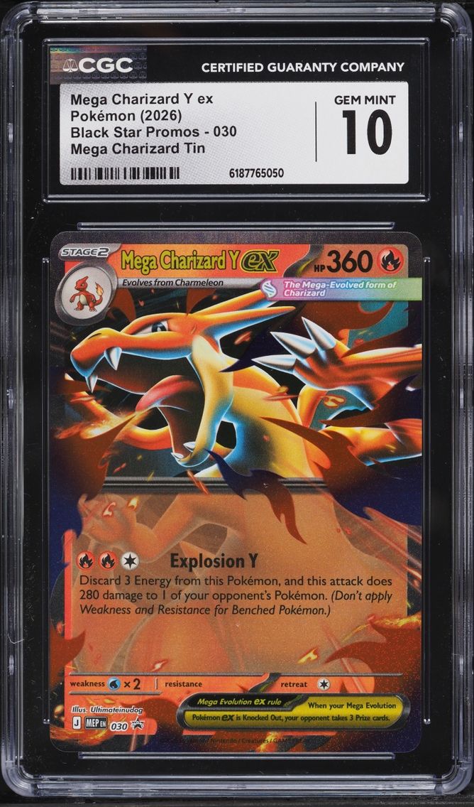 2026 #30 Mega Charizard Y Ex CGC 10 Pokemon Mega Evolution Black Star Promo Tin
