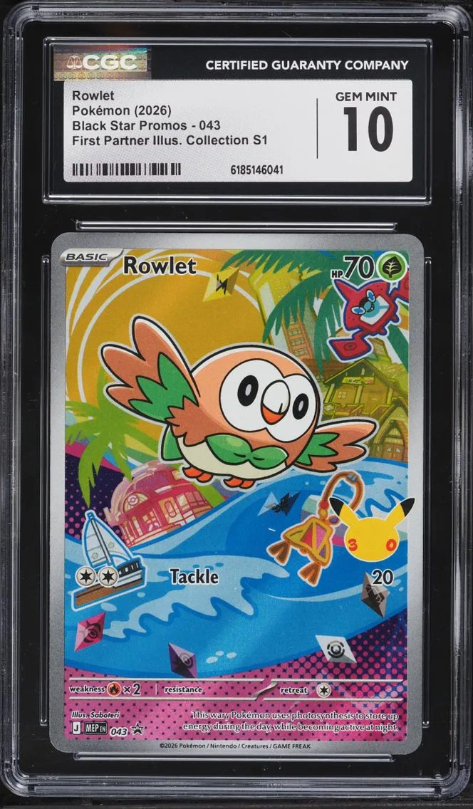 2026 #43 Rowlet CGC 10 Pokemon Mega Evolution Promo First Partner Illustration Full Art