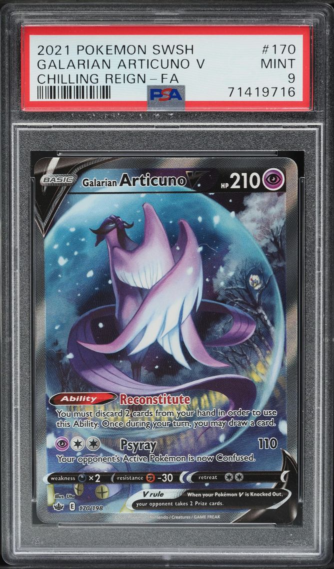 2021 #170 SWSH CHILLING REIGN ALT ART GALARIAN ARTICUNO V PSA 9 POKEMON