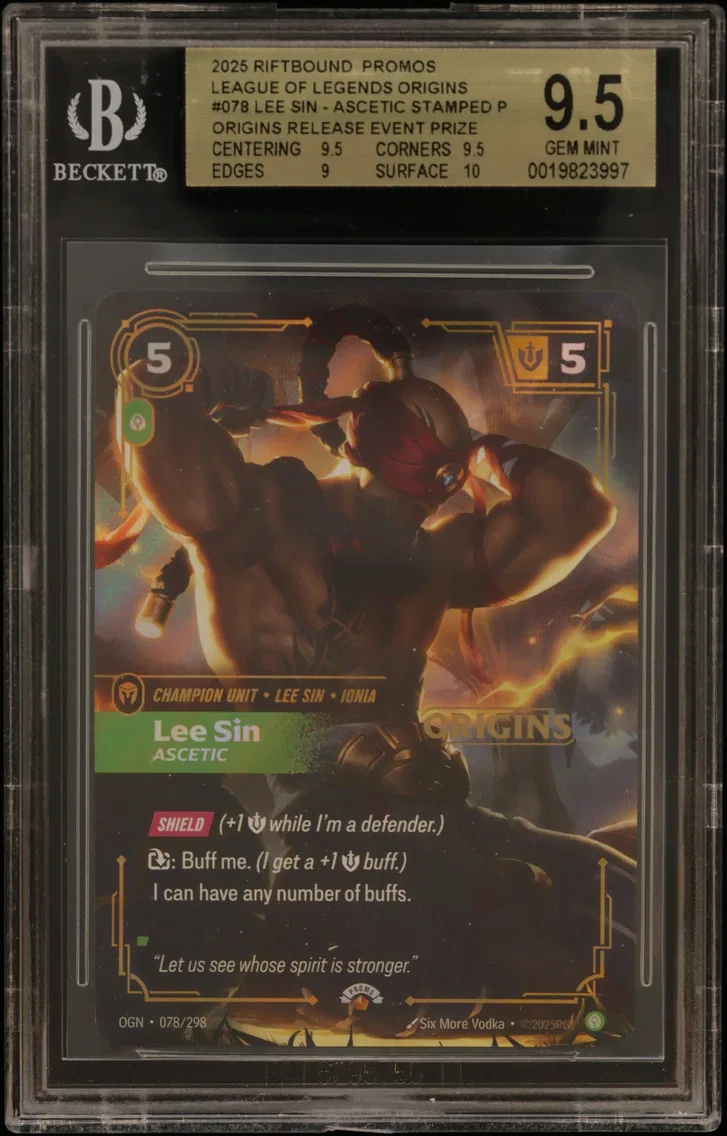 2025 #078 Lee Sin - Ascetic STAMP P/(Origins Release Event Prize Pack) BGS 9.5 Riftbound: League of Legends TCG Origins Promos