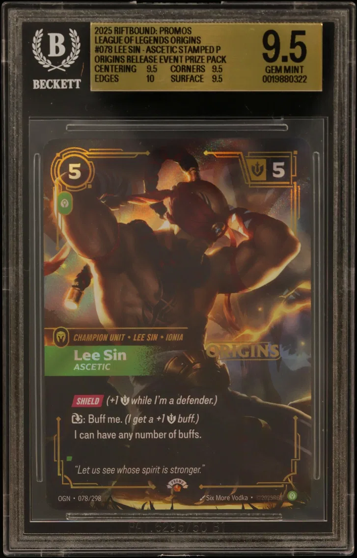 2025 #078 Lee Sin - Ascetic STAMP P/(Origins Release Event Prize Pack) BGS 9.5 Riftbound: League of Legends TCG Origins Promos