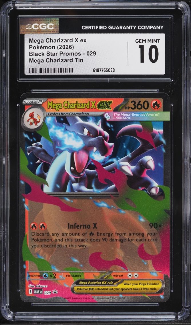 2026 #29 Mega Charizard X EX CGC 10 Pokemon Mega Evolution Black Star Promo Tin
