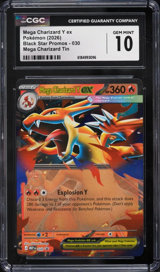 2026 #30 Mega Charizard Y Ex CGC 10 Pokemon Mega Evolution Black Star Promo Tin