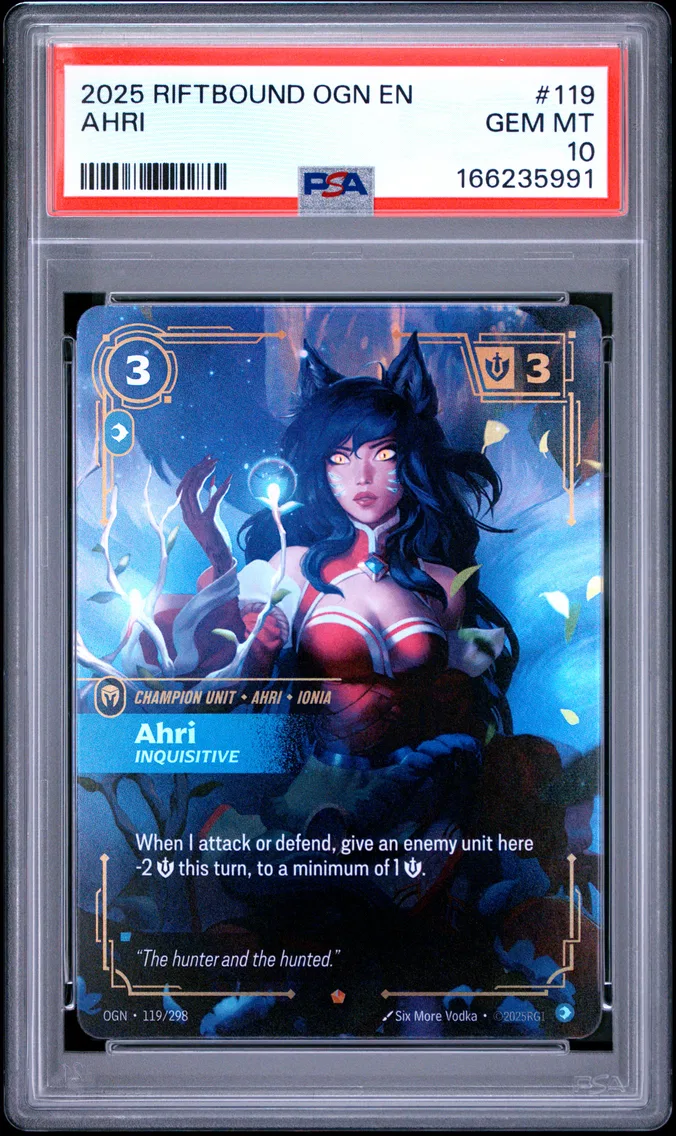 2025 #119 Ahri - Inquisitive PSA 10 Riftbound: League of Legends Ogn-Origins