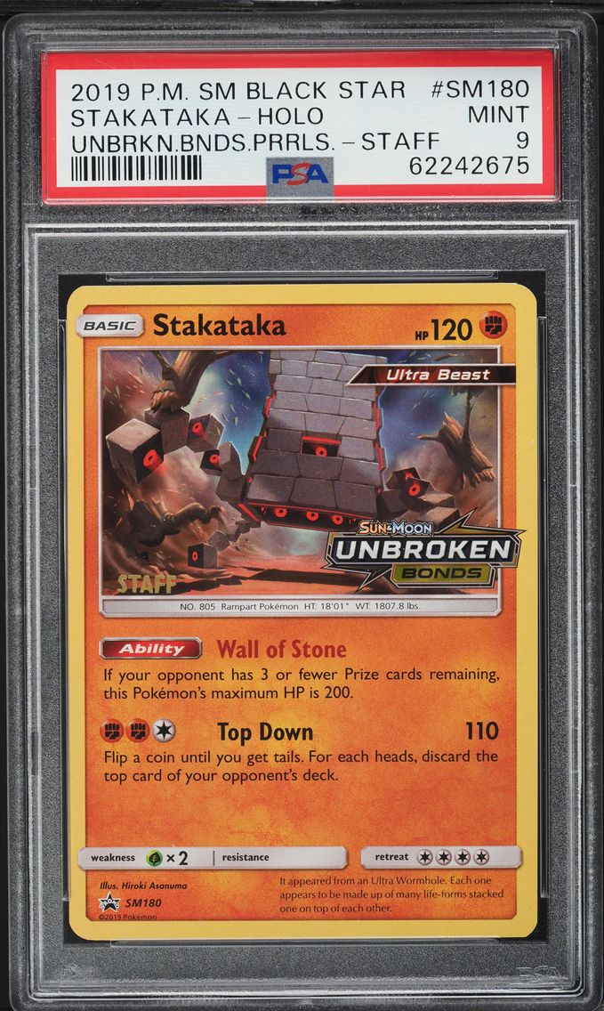 2019 #SM180 Stakataka-Holo PSA 9 SM Black Star Promo Pokemon