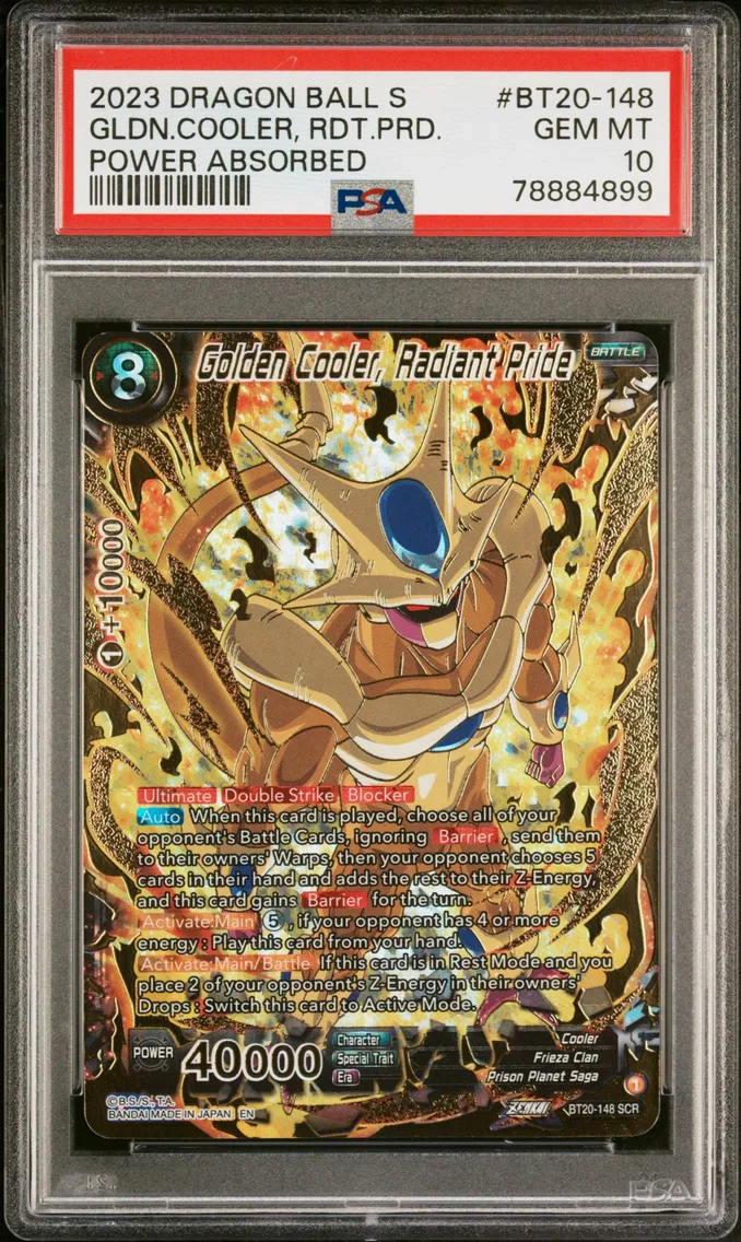 2023 #BT20-148 Golden Cooler, Radiant Pride PSA 10 Dragon Ball Super Card Game Series 20 Power Absorbed