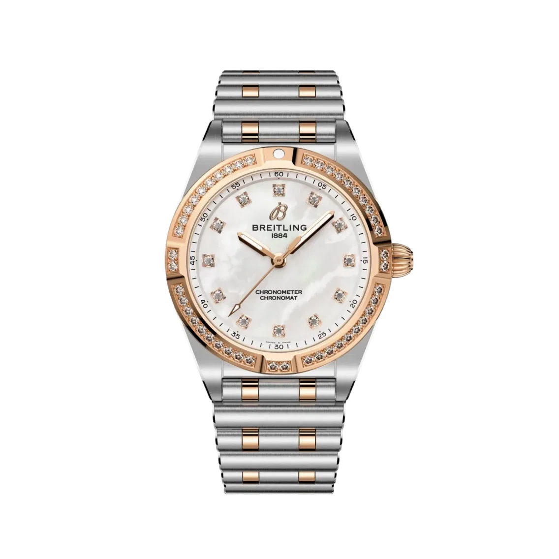 Breitling Chronomat Red Gold Two-Tone 28mm - White Mother-of-Pearl w/ Diamonds on Bracelet