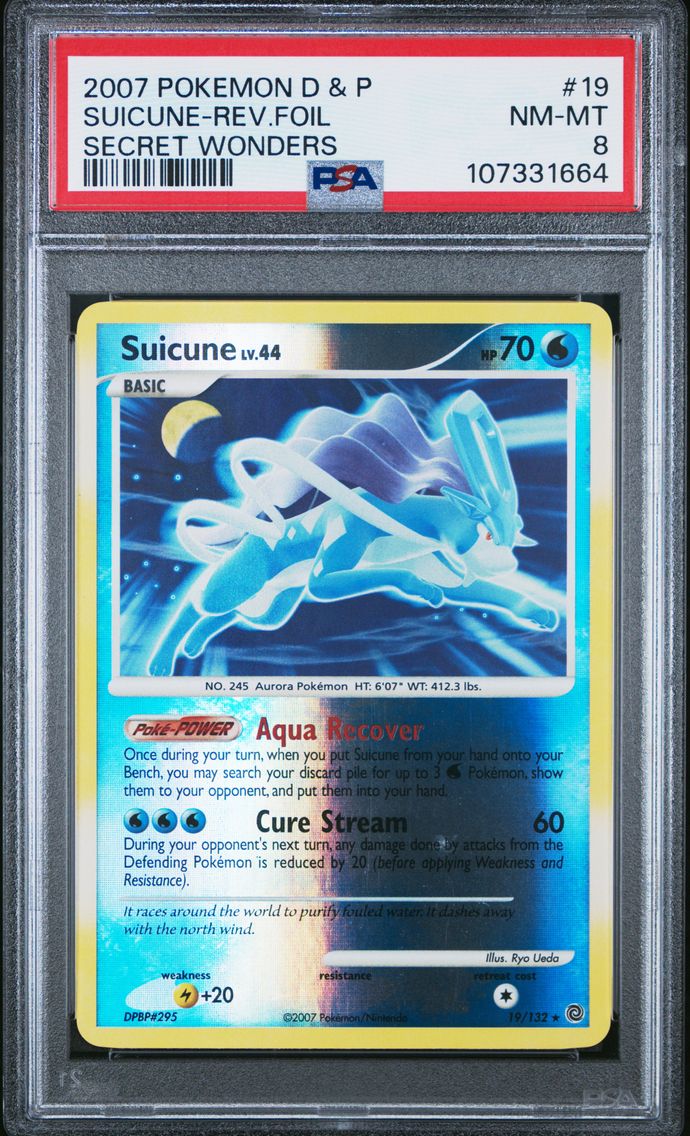 2007 #19 Suicune-Reverse Foil PSA 8 Diamond & Pearl Secret Wonders Pokemon