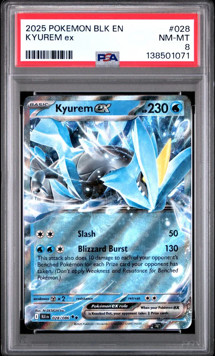 2025 #028 Kyurem EX PSA 8 Blk EN-Black Bolt Pokemon
